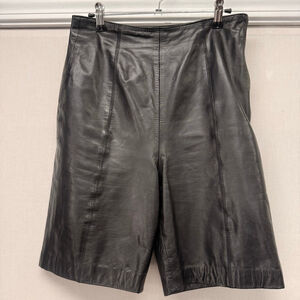 Vtg Women's Tannery West Black Leather Bermuda Shorts S